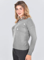 Γκρι πλεκτή μπλούζα με μοδάτο λεοπάρ γιακά με στρας