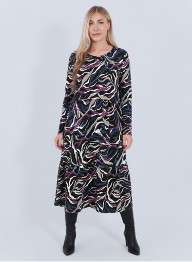 Πλεκτό εμπριμέ μωβ - μπλε φόρεμα σε A γραμμή μέχρι τους αστραγάλους