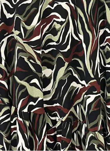 Πλεκτό εμπριμέ μπορντό - πράσινο φόρεμα σε A γραμμή μέχρι τους αστραγάλους