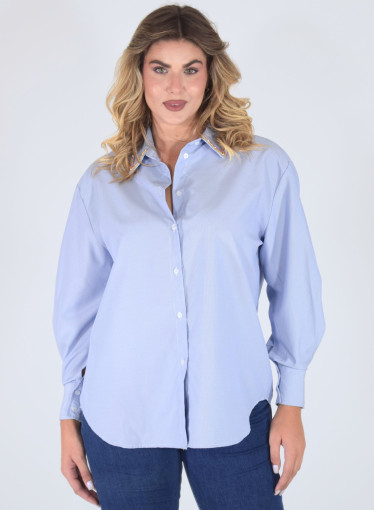 Κομψό βαμβακερό μπλε ριγέ πουκάμισο