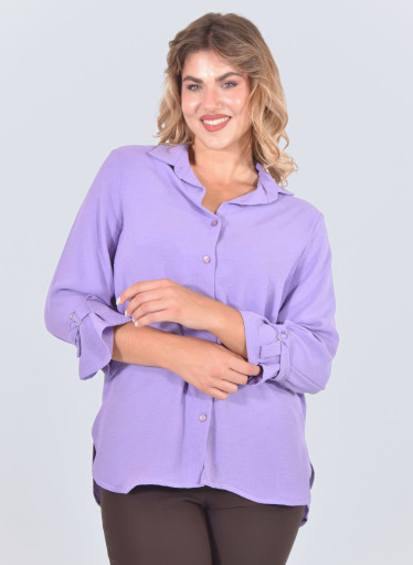 Μονόχρωμo ανάλαφρo μωβ πουκάμισο με γιακά Μονόχρωμo ανάλαφρo μωβ πουκάμισο με γιακά