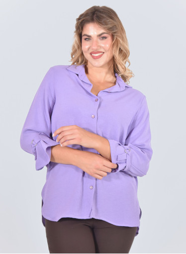 Μονόχρωμo ανάλαφρo μωβ πουκάμισο με γιακά Μονόχρωμo ανάλαφρo μωβ πουκάμισο με γιακά