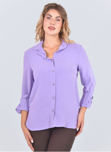 Μονόχρωμo ανάλαφρo μωβ πουκάμισο με γιακά Μονόχρωμo ανάλαφρo μωβ πουκάμισο με γιακά