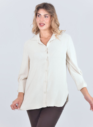 Μονόχρωμo εκρού πουκάμισο με γιακά