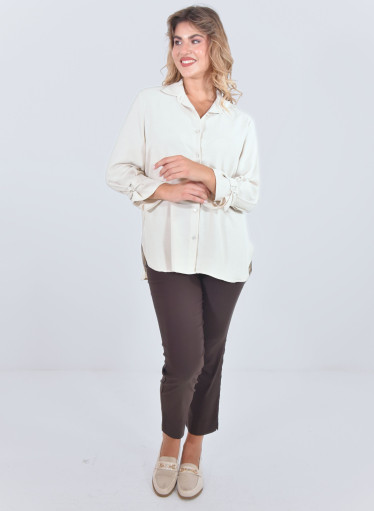 Μονόχρωμo εκρού πουκάμισο με γιακά