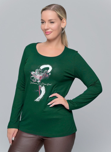 Άνετη κυπαρισσί μπλούζα με στάμπα "Dance Queen"