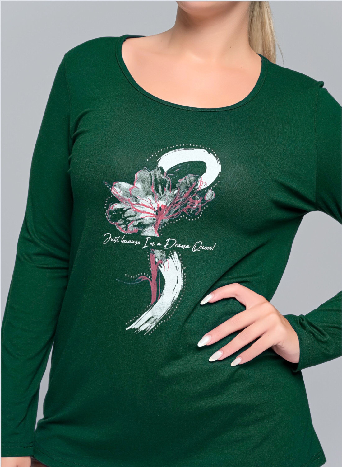 Άνετη κυπαρισσί μπλούζα με στάμπα "Dance Queen"