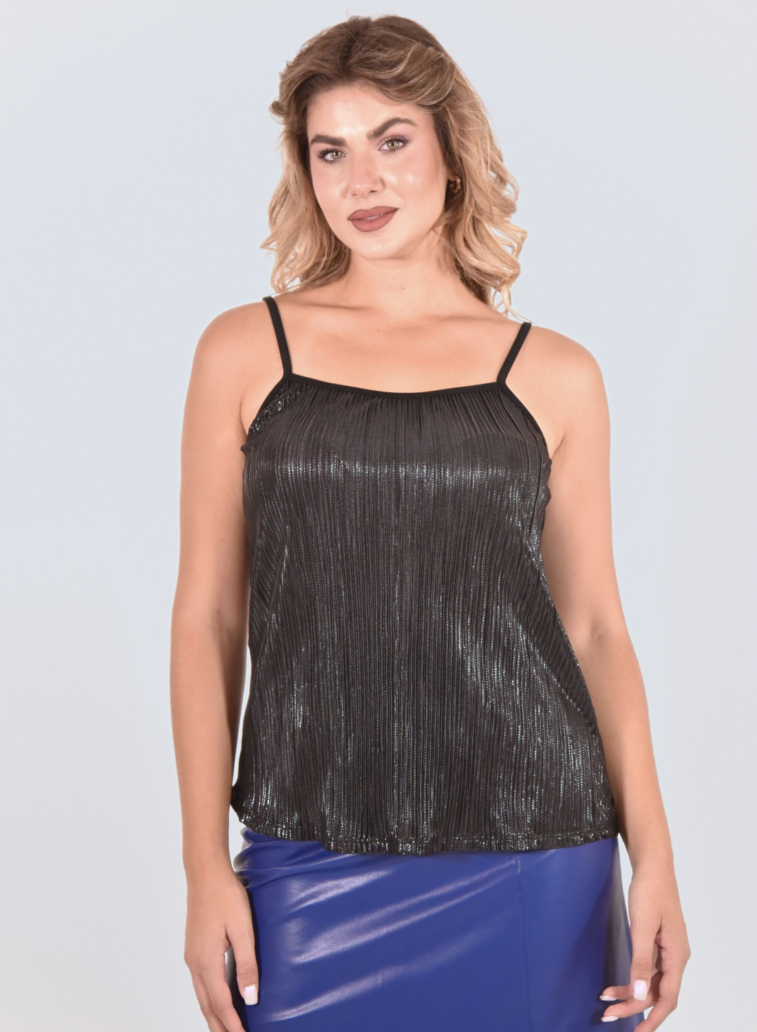 Μαύρο ιριδίζον abiye τοπ με τιράντες