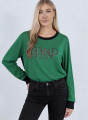 Πράσινη πλεκτή μπλούζα με μαύρες λεπτομέρειες & στάμπα BEYOND