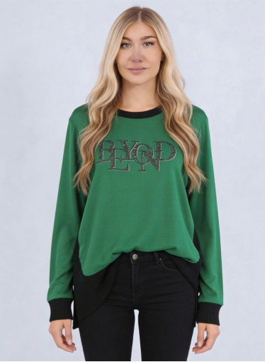Πράσινη πλεκτή μπλούζα με μαύρες λεπτομέρειες & στάμπα BEYOND