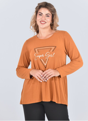 Μπλούζα με "Super Girl" στάμπα σε μουσταρδί χρώμα Μπλούζα με "Super Girl" στάμπα σε μουσταρδί χρώμα