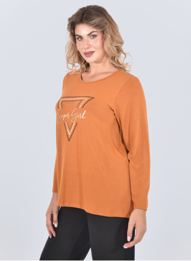 Μπλούζα με "Super Girl" στάμπα σε μουσταρδί χρώμα Μπλούζα με "Super Girl" στάμπα σε μουσταρδί χρώμα