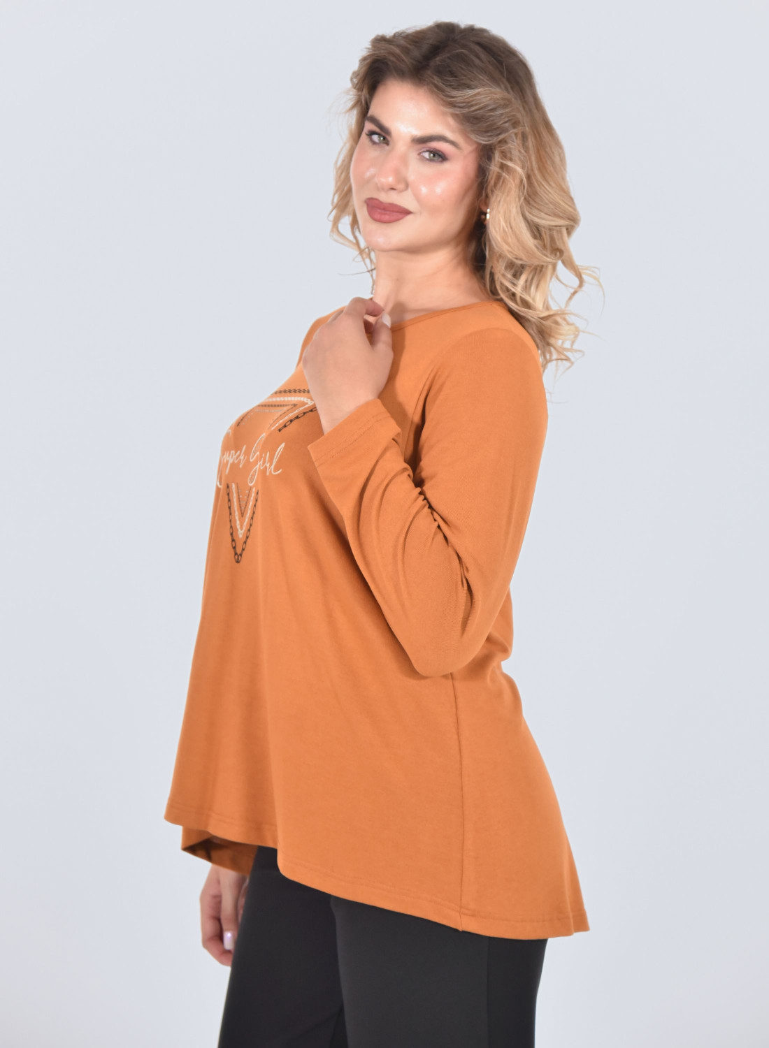 Μπλούζα με "Super Girl" στάμπα σε μουσταρδί χρώμα Μπλούζα με "Super Girl" στάμπα σε μουσταρδί χρώμα