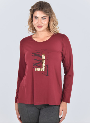 Μακρυμάνικη κόκκινη μπλούζα με στάμπα  Μακρυμάνικη κόκκινη μπλούζα με στάμπα