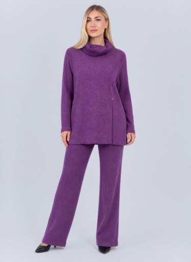 Μωβ πλεκτή μπλούζα ζιβάγκο σε άνετη γραμμή με πλαϊνό άνοιγμα