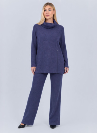 Μπλε πλεκτή μπλούζα ζιβάγκο σε άνετη γραμμή με πλαϊνό άνοιγμα