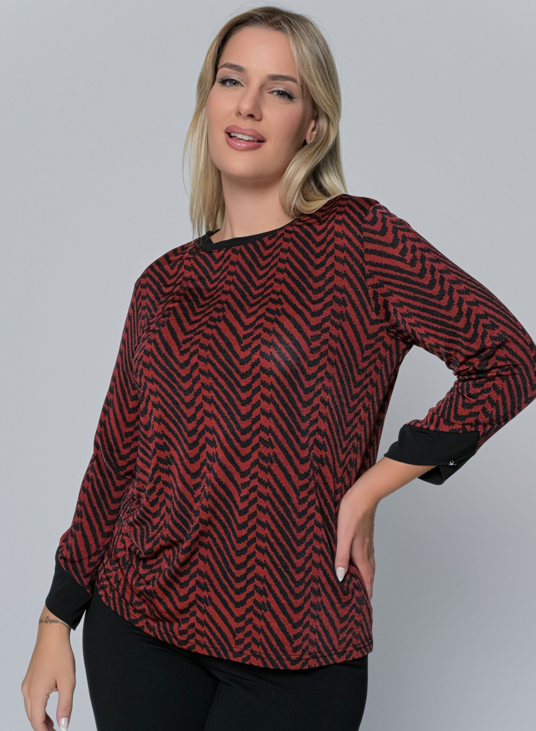 Μπλούζα με zic-zac μοτίβο σε μπορντό - μαύρο