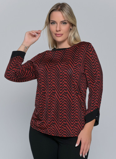 Μπλούζα με zic-zac μοτίβο σε μπορντό - μαύρο