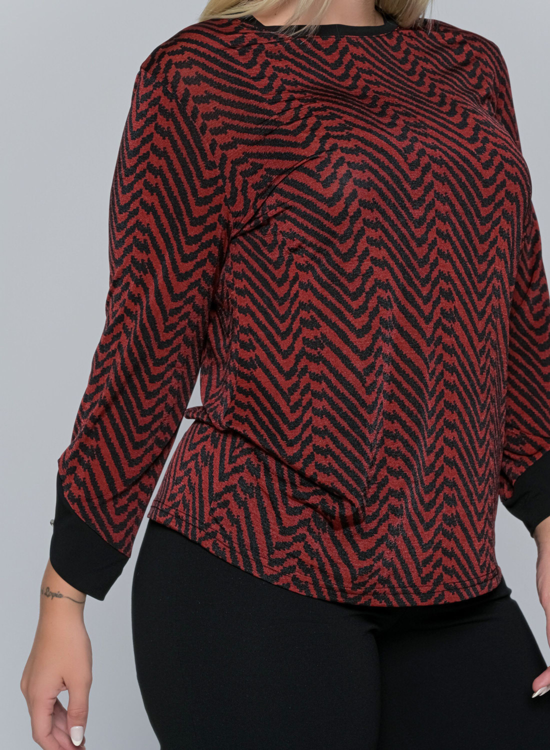 Μπλούζα με zic-zac μοτίβο σε μπορντό - μαύρο
