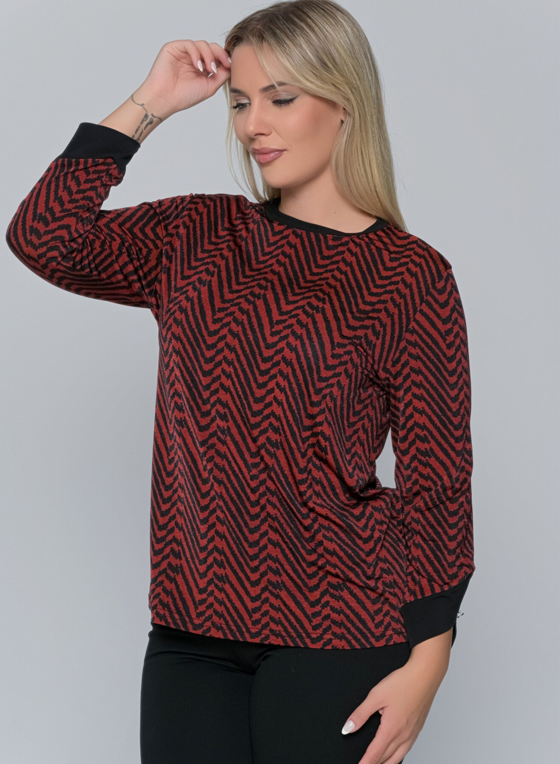 Μπλούζα με zic-zac μοτίβο σε μπορντό - μαύρο