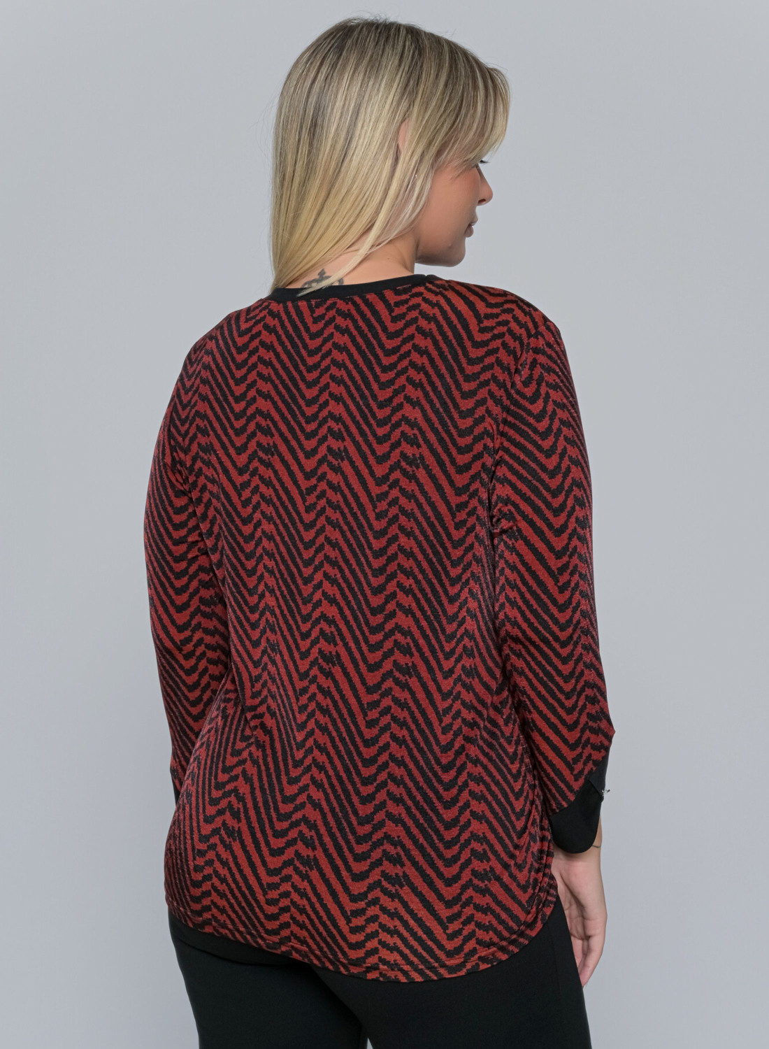 Μπλούζα με zic-zac μοτίβο σε μπορντό - μαύρο