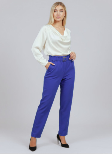 Μπλε ρουά ελαστικό παντελόνι γραφείου με ζώνη 
