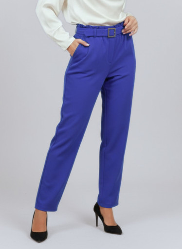 Μπλε ρουά ελαστικό παντελόνι γραφείου με ζώνη 