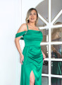 Εντυπωσιακό σμαραγδί πράσινο σατέν φόρεμα με ντραπέ μπούστο