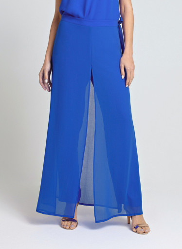 Αμπιγιέ αέρινη μπλε ρουά παντελόνα μουσελίνας με δέσιμο