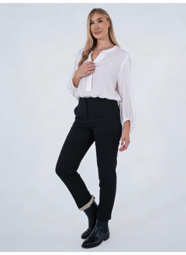 Λευκή Ριχτή Μπλούζα Oversized με Statement Μανίκια