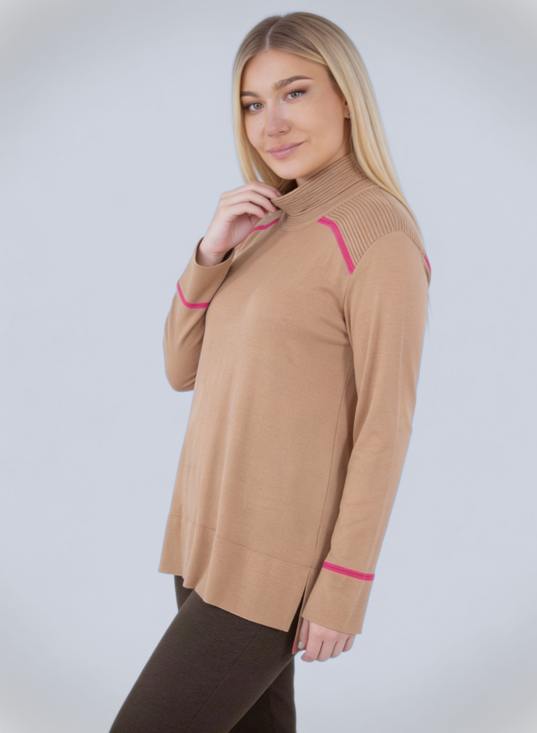 Ευκολοφόρετη πλεκτή καμηλό μπλούζα
