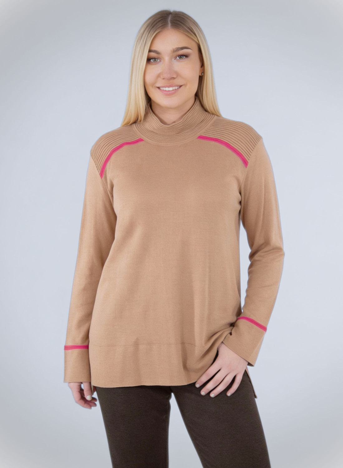 Ευκολοφόρετη πλεκτή καμηλό μπλούζα