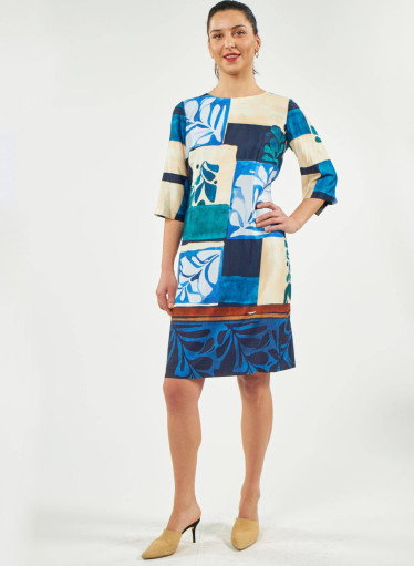 Σικάτο midi μπλε φόρεμα με φλοραλ σχέδιο 