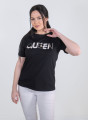Μαύρο βαμβακερό t-shirt με "QUEEN" κεντητή στάμπα Μαύρο βαμβακερό t-shirt με "QUEEN" κεντητή στάμπα