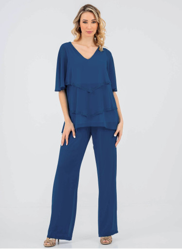 Αμπιγιέ μπλε κολακευτικό σετ με παντελόνα