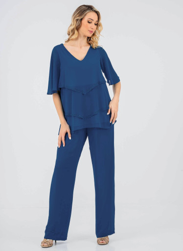 Αμπιγιέ μπλε κολακευτικό σετ με παντελόνα