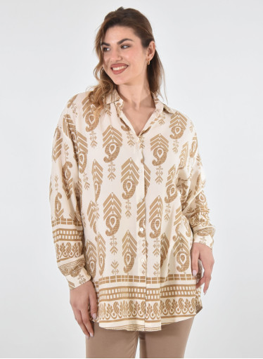 Αέρινη μπεζ πουκαμίσα με έθνικ σχέδιο