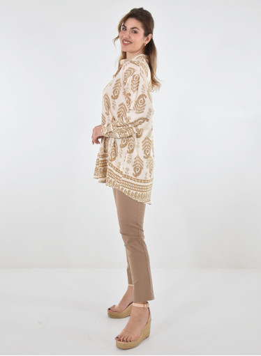 Αέρινη μπεζ πουκαμίσα με έθνικ σχέδιο