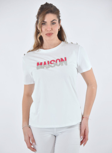 Βαμβακερή λευκή μπλούζα με στάμπα Βαμβακερή λευκή μπλούζα με στάμπα