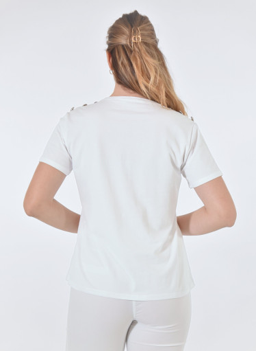 Βαμβακερή λευκή μπλούζα με στάμπα Βαμβακερή λευκή μπλούζα με στάμπα