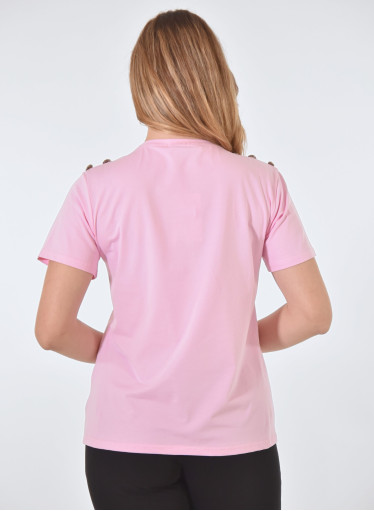 Βαμβακερή ροζ μπλούζα με στάμπα