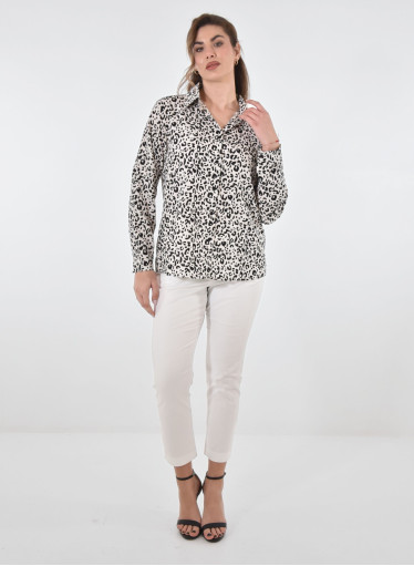 Ασπρόμαυρο εμπριμέ πουκάμισο