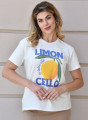 Βαμβακερό λευκό t-shirt με limoncello στάμπα Βαμβακερό λευκό t-shirt με limoncello στάμπα