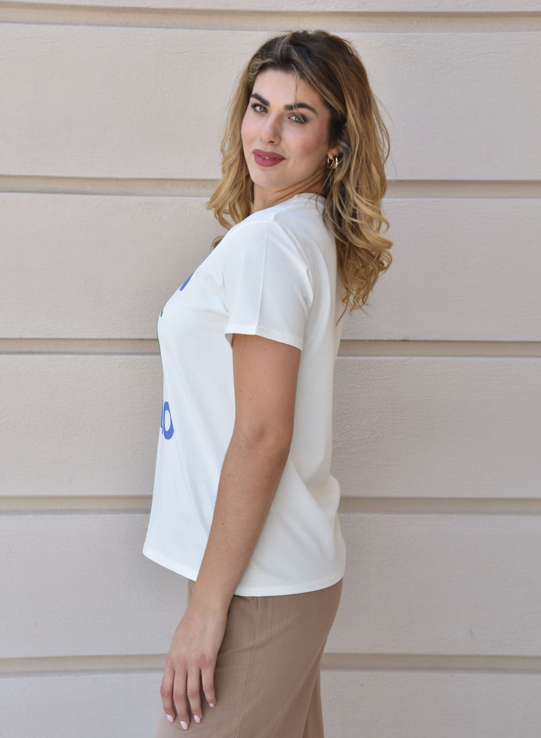 Βαμβακερό λευκό t-shirt με limoncello στάμπα Βαμβακερό λευκό t-shirt με limoncello στάμπα