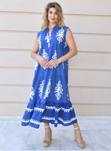 Μοντέρνο μακρύ μπλε φόρεμα με μοτίβα