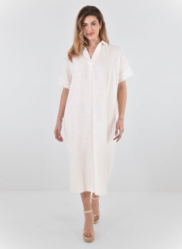 Μονόχρωμο βαμβακερό λευκό midi φόρεμα