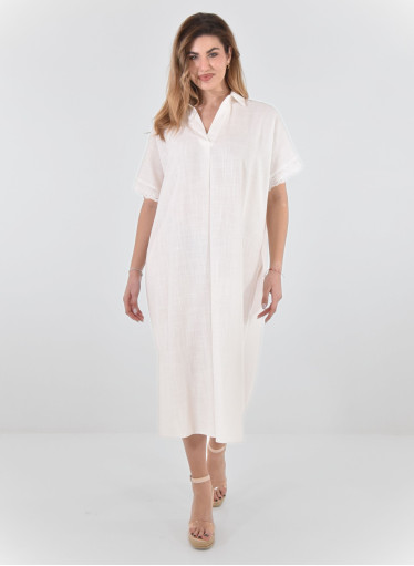 Μονόχρωμο βαμβακερό λευκό midi φόρεμα Μονόχρωμο βαμβακερό λευκό midi φόρεμα