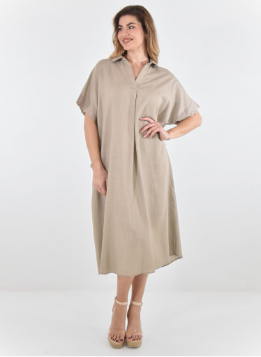 Μονόχρωμο βαμβακερό midi φόρεμα Μονόχρωμο βαμβακερό midi φόρεμα