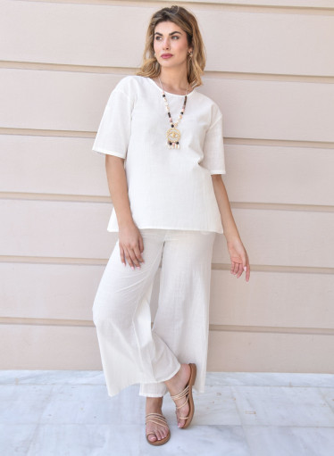 Ανάλαφρο λευκό σετ με παντελόνα