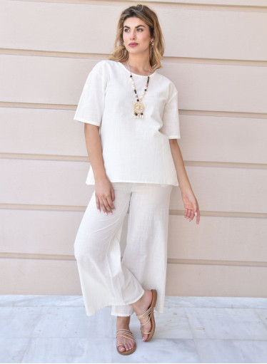 Ανάλαφρο λευκό σετ με παντελόνα